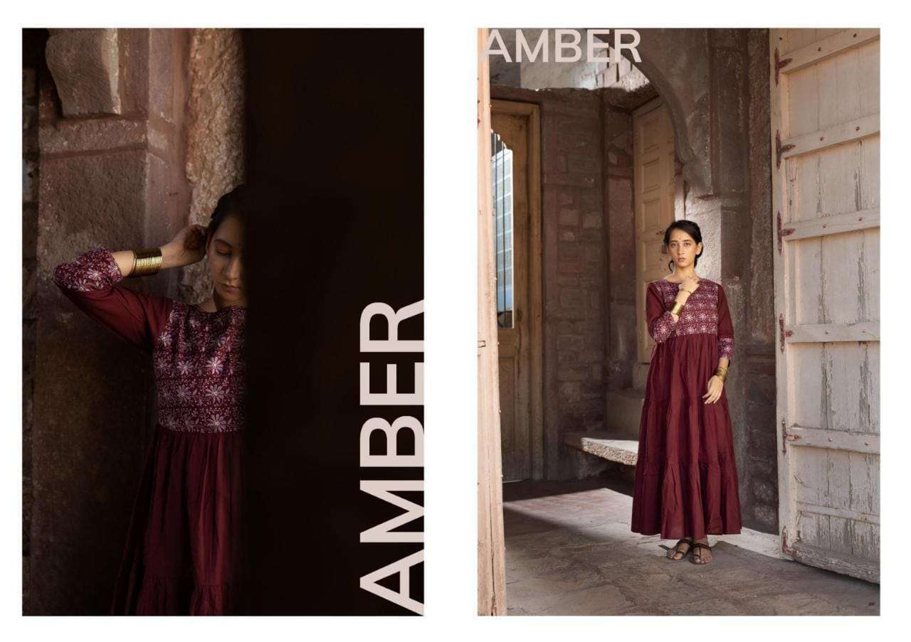 100 miles amber Pure Cotton heavy embroidery dress