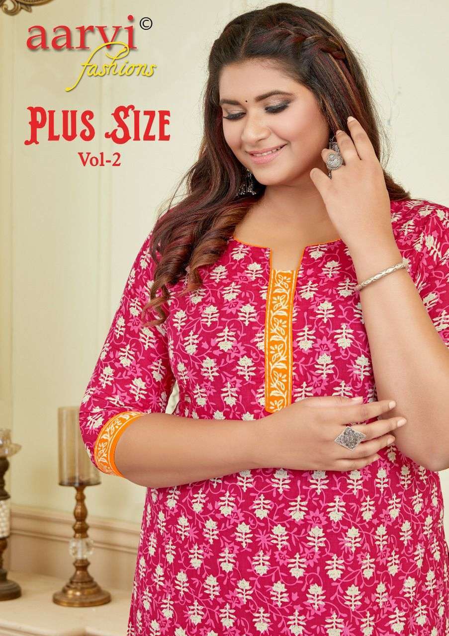 aarvi fashion plus size vol 2 series 7024-7038 pure cotton kurti 