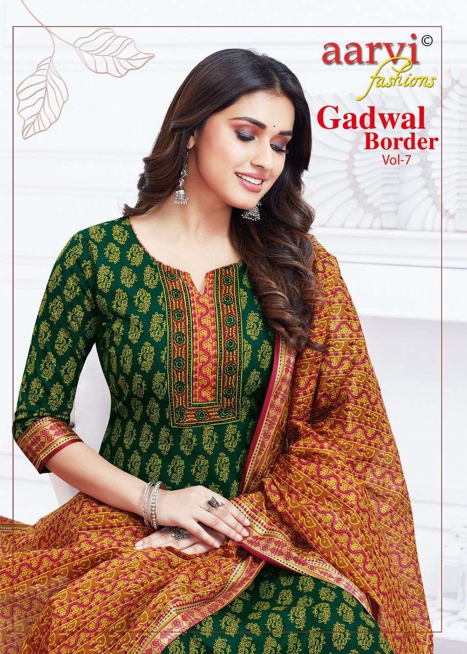 Aarvi Gadhwal Border Vol-7 series 7012-7023 Pure Cambric Cotton suit