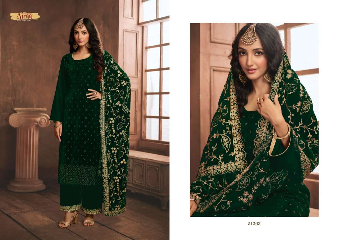 ajraa zohra vol 2 series 51261-51265 velvet with heavy swaroski work suit 