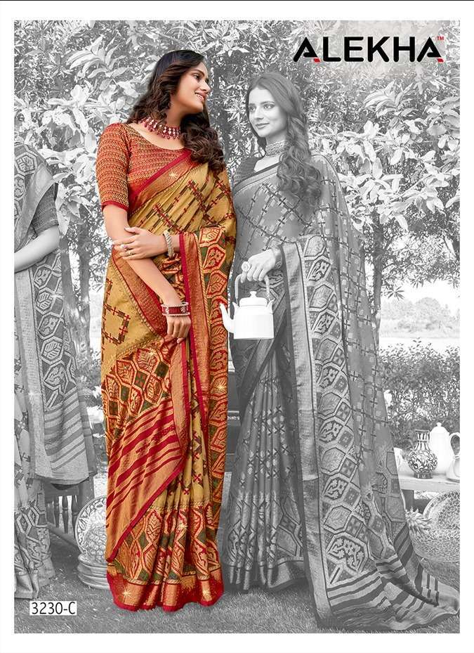 alekha 3230 chiffon brasso printed saree