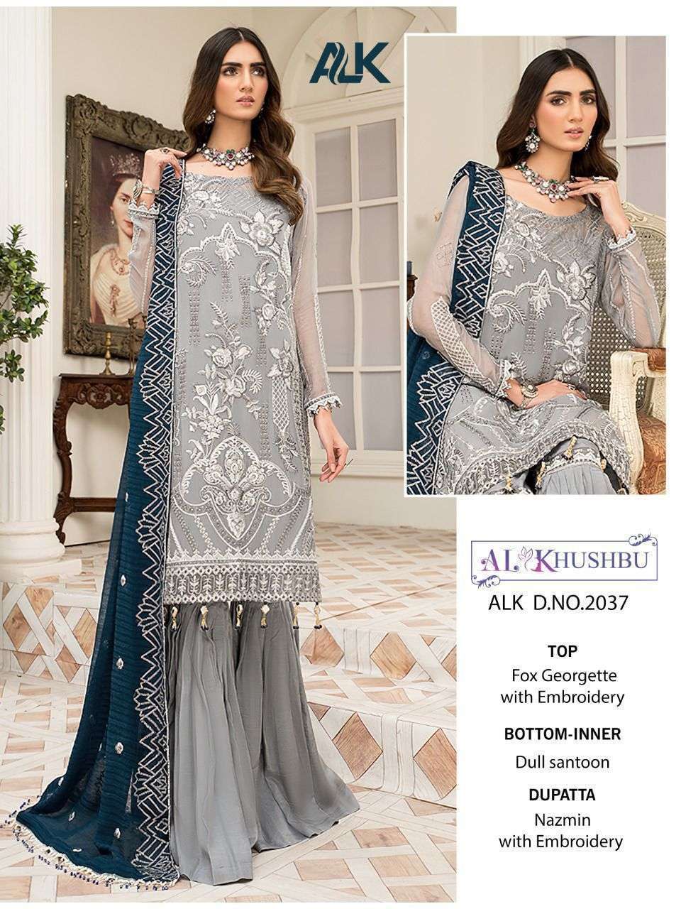 alk khushbu 2037 designer georgette with heavy embroidered suit 