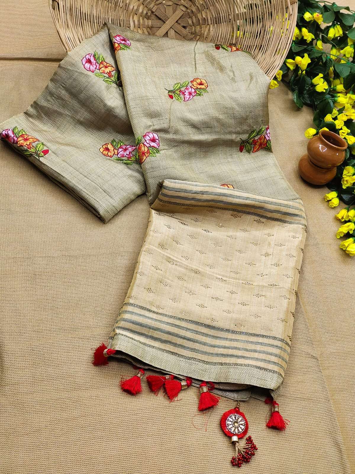 bt-10 Soft Muga silk saree with self weaving with all over