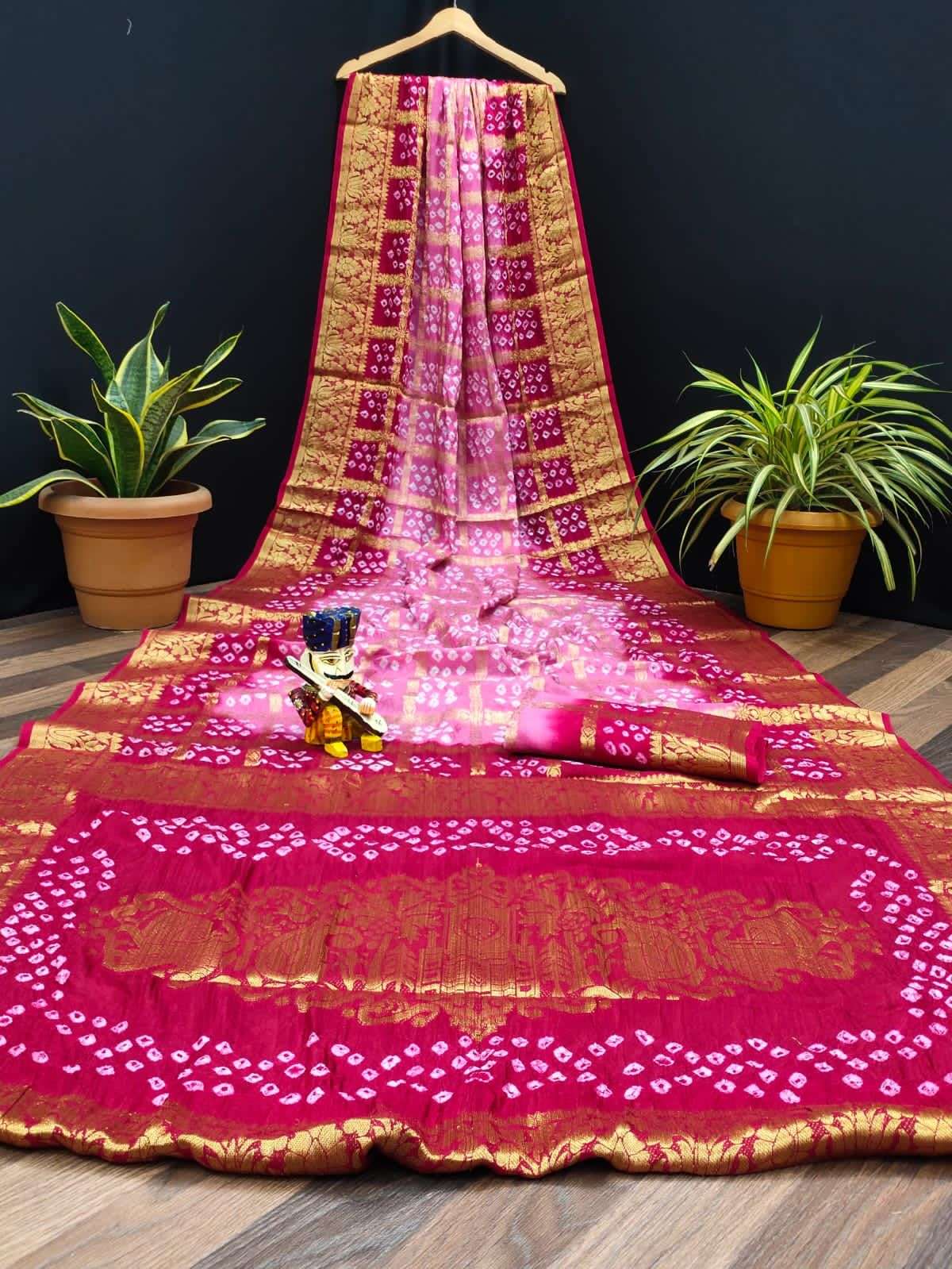 Silk Hand Bandhani Saree with gold heavy zari border Saree which is best  for all the