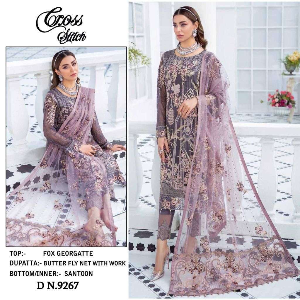 cross stitch 9267 designer faux georgette suit 