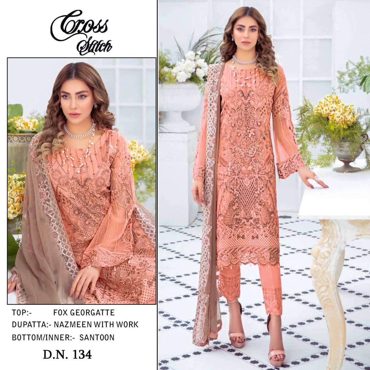 cross stitch series 134 designer faux georgette suit 