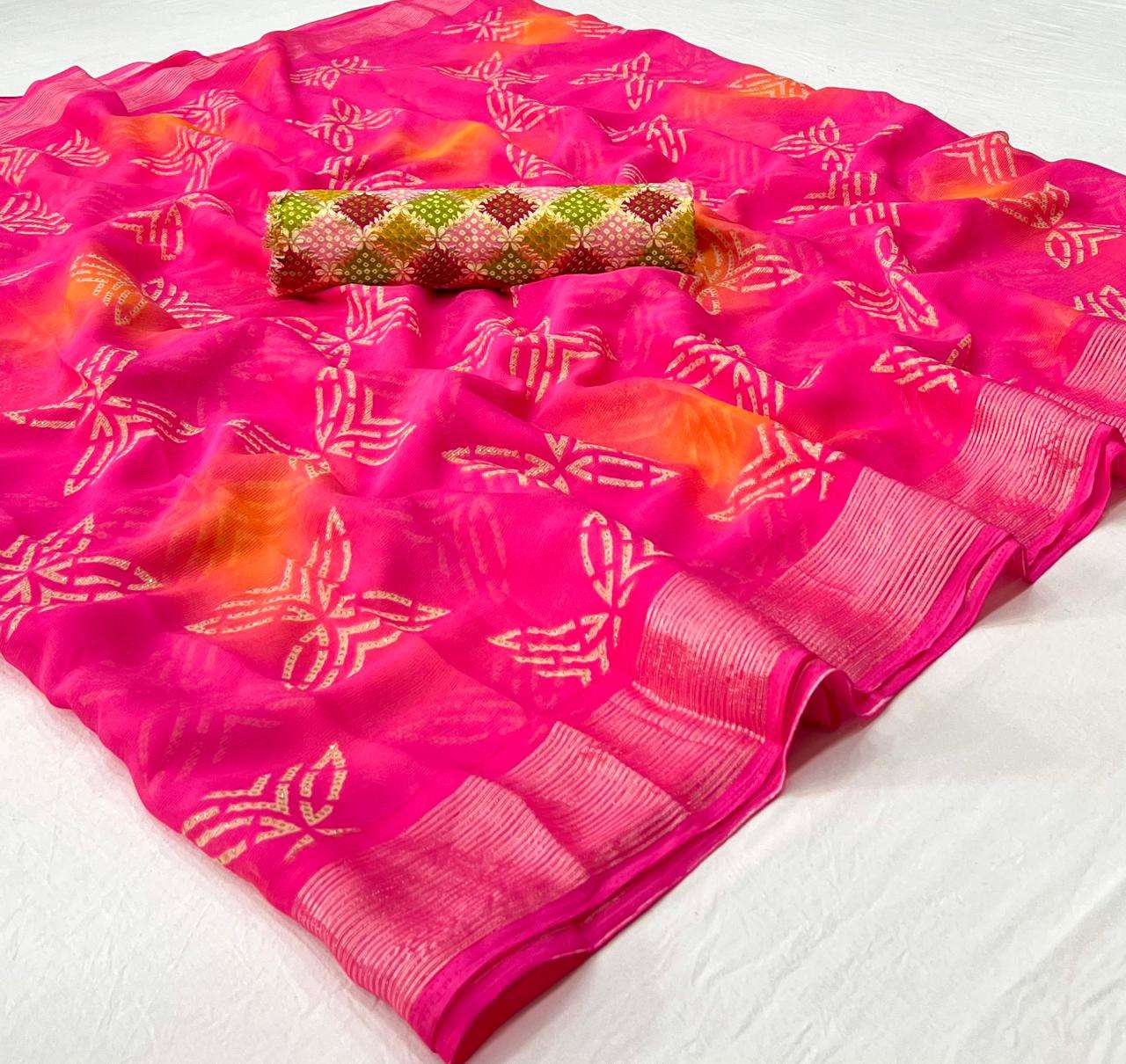 Crystal Chiffon With Fancy Soft Silk saree Blouse