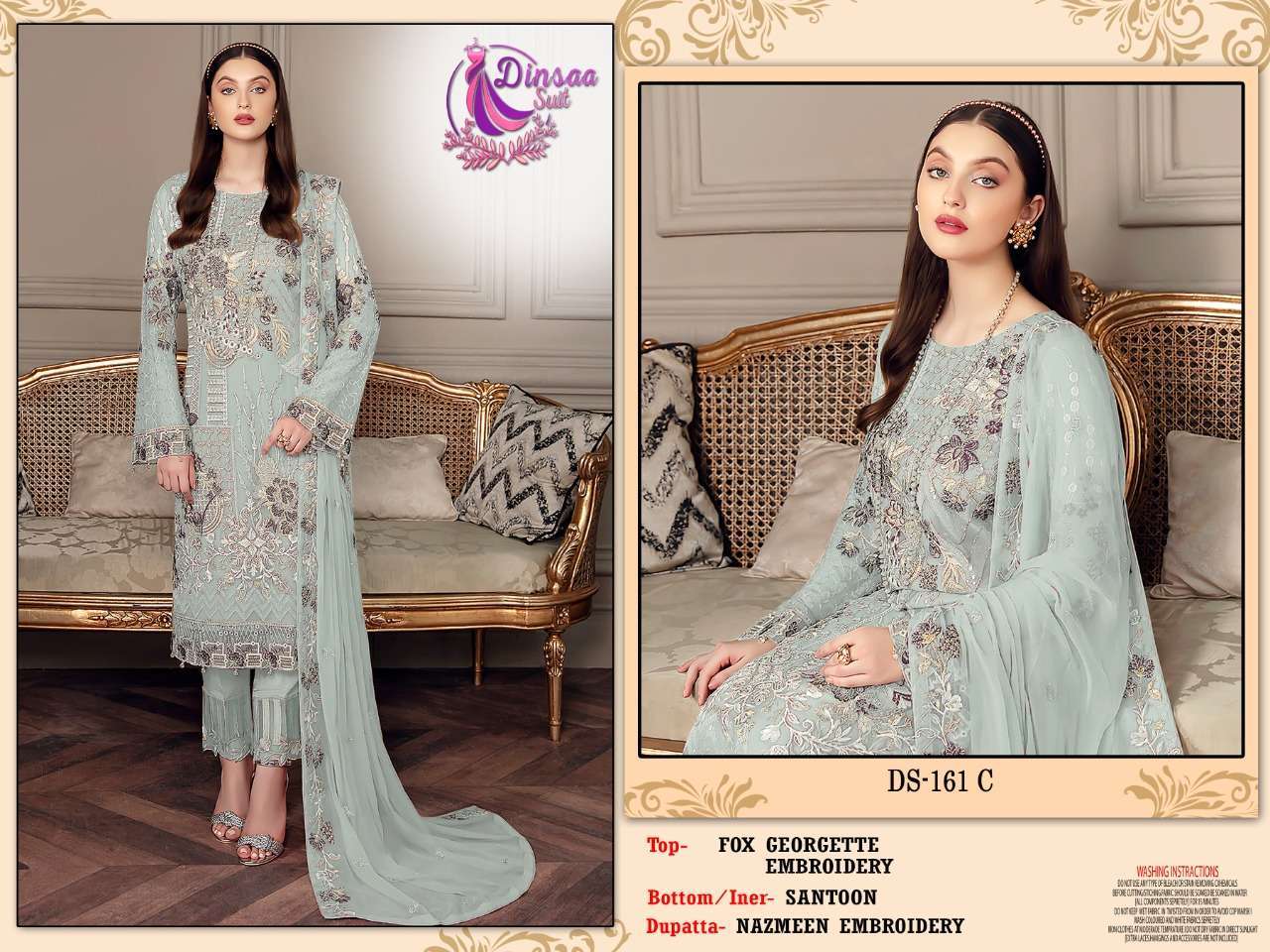 dinsaa suit ds-161 faux georgette suit 