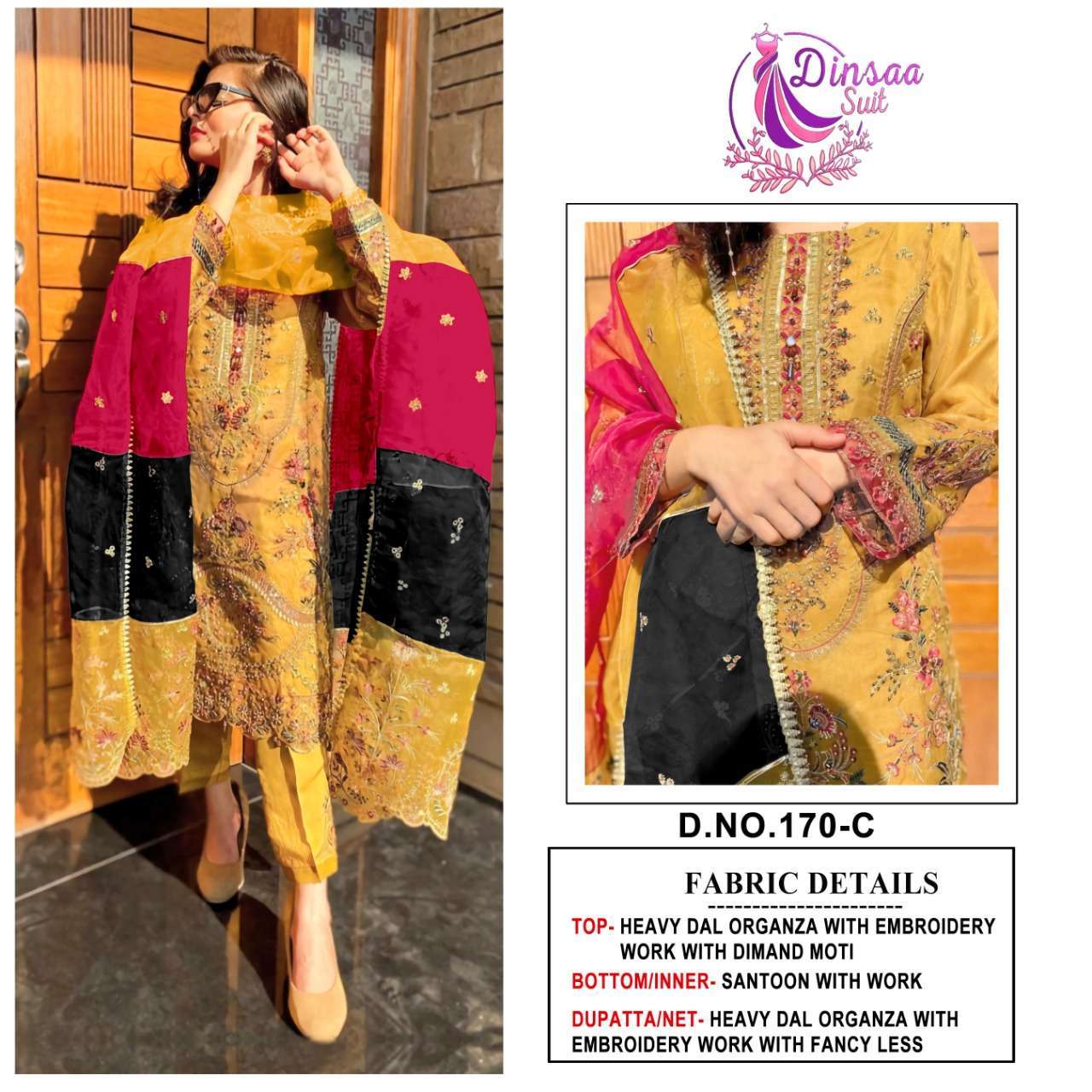 dinsaa suit DS-170 heavy dal organza suit