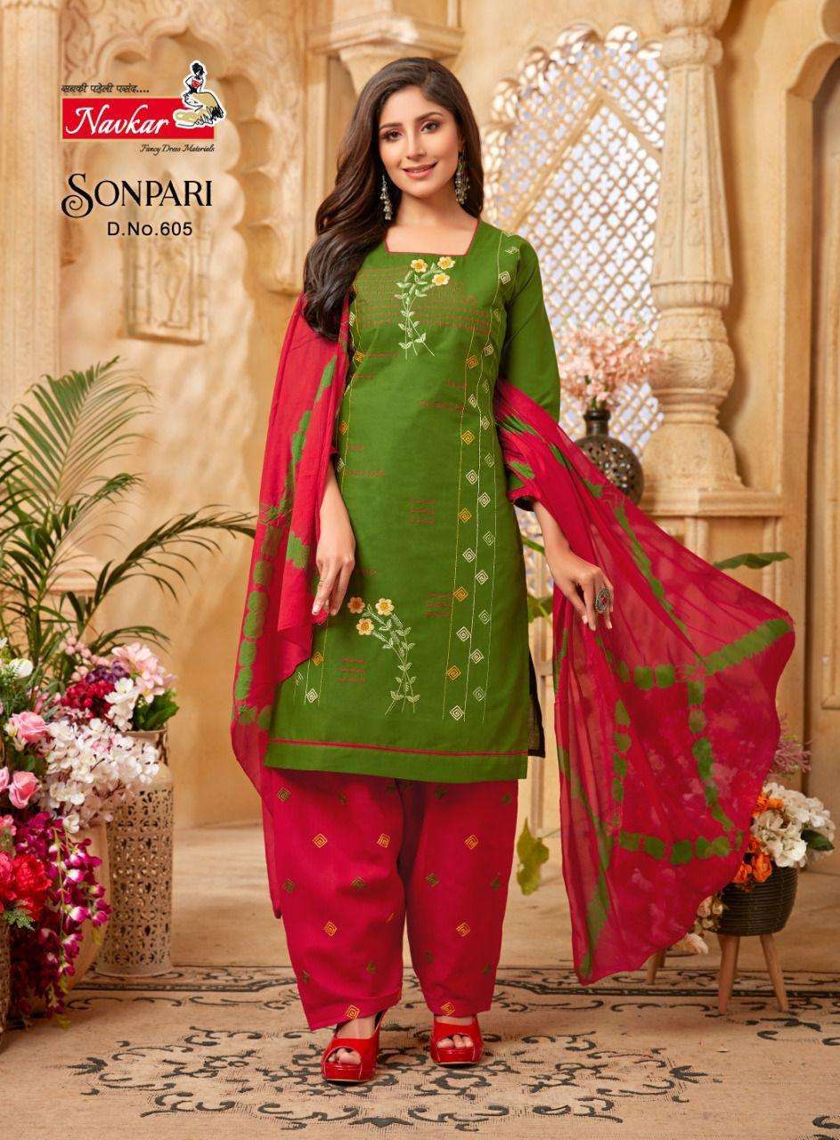 navkar sonpari vol 6 series 601-610 semi lawn cotton suit 