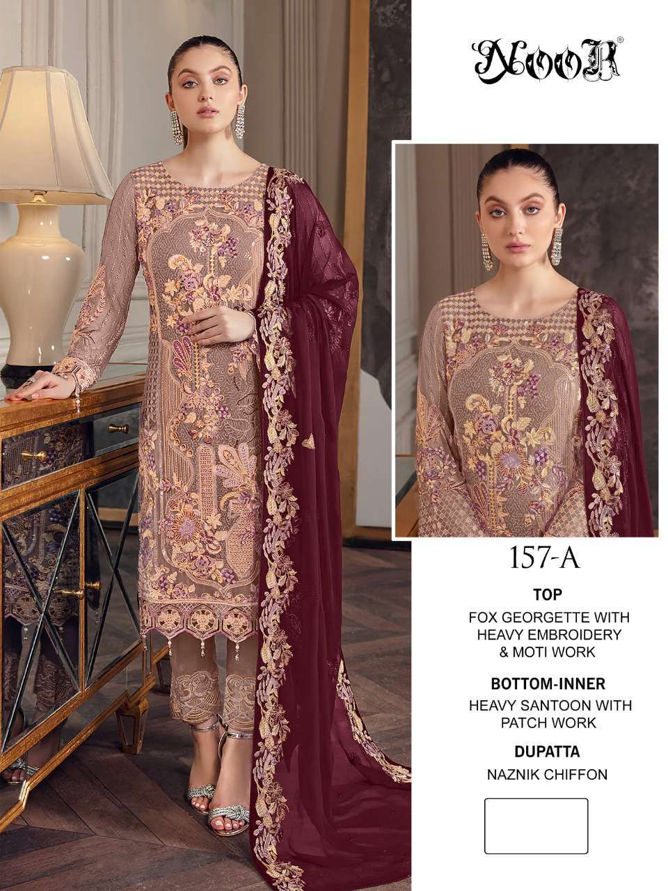 noor 157 georgette with embroidery suit 
