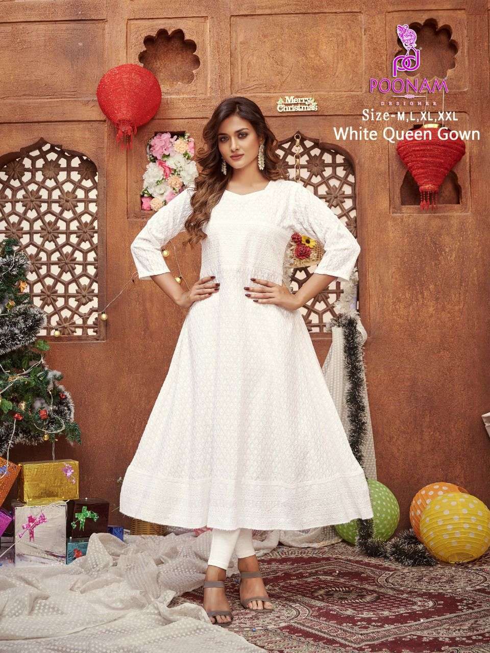 poonam designer white queen gown series 1001-1006 rayon gown 