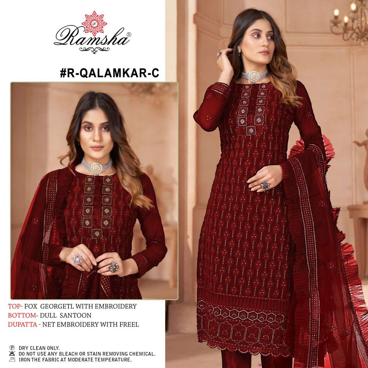 ramsha qalamkar nx designer georgette suit 