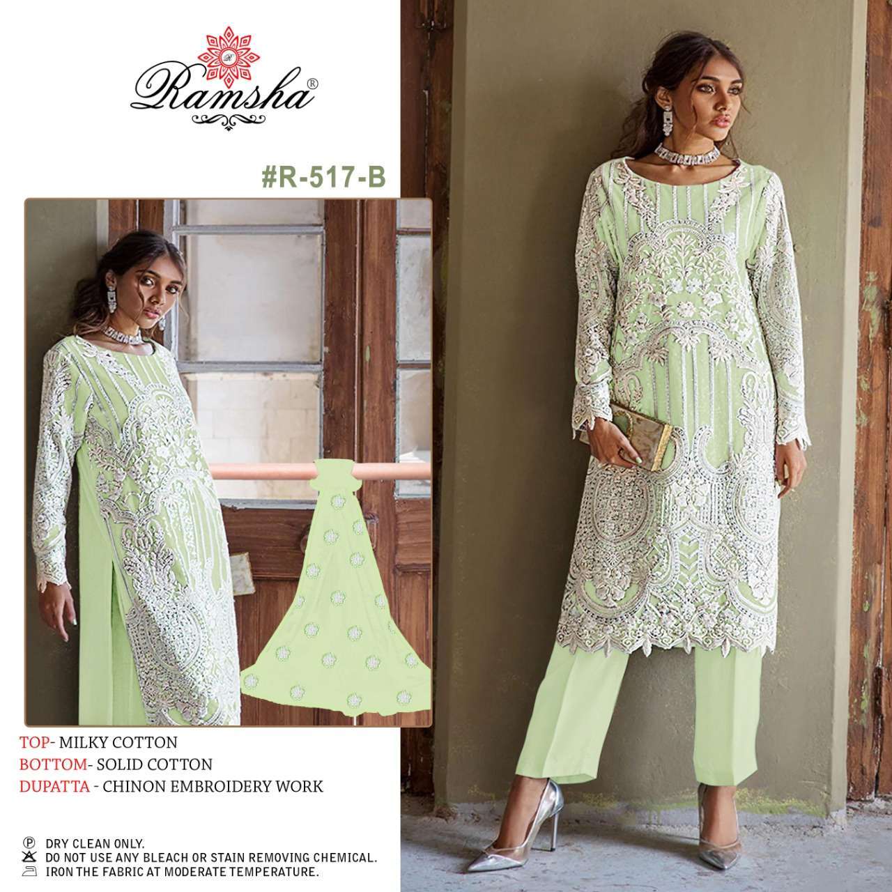 ramsha R-517 nx milky cotton embroidery suit 