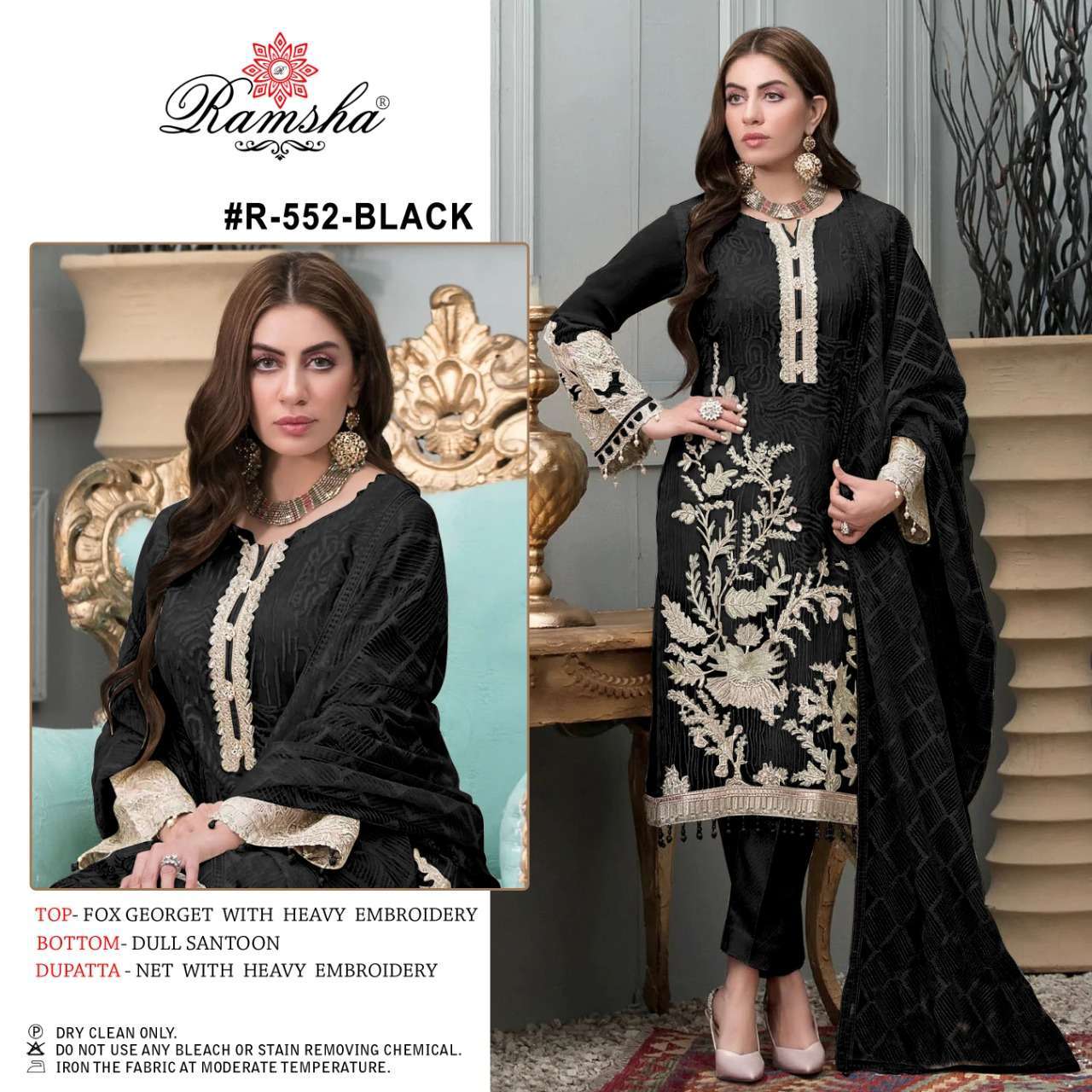 ramsha R-552 black georgette with heavy embroidery suit 