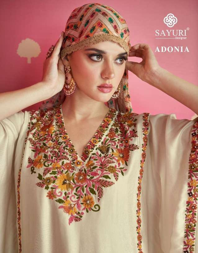 sayuri adonia series 5214-5217 Cream Silk Satin Kaftan readymade suit 