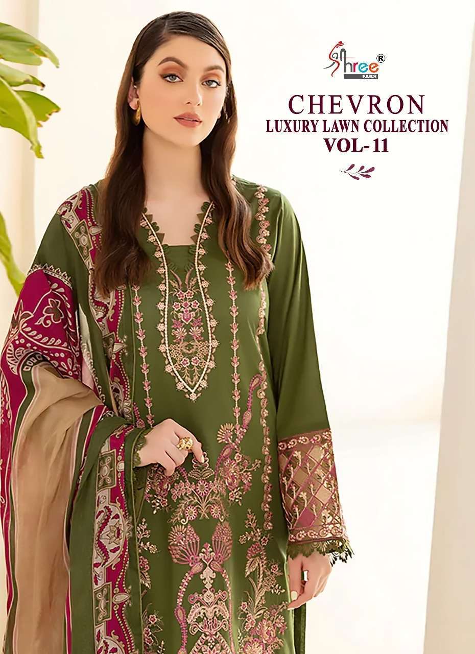 shree fabs chevron luxury lawn vol 11 series 2484-2490 pure lawn cotton suit 