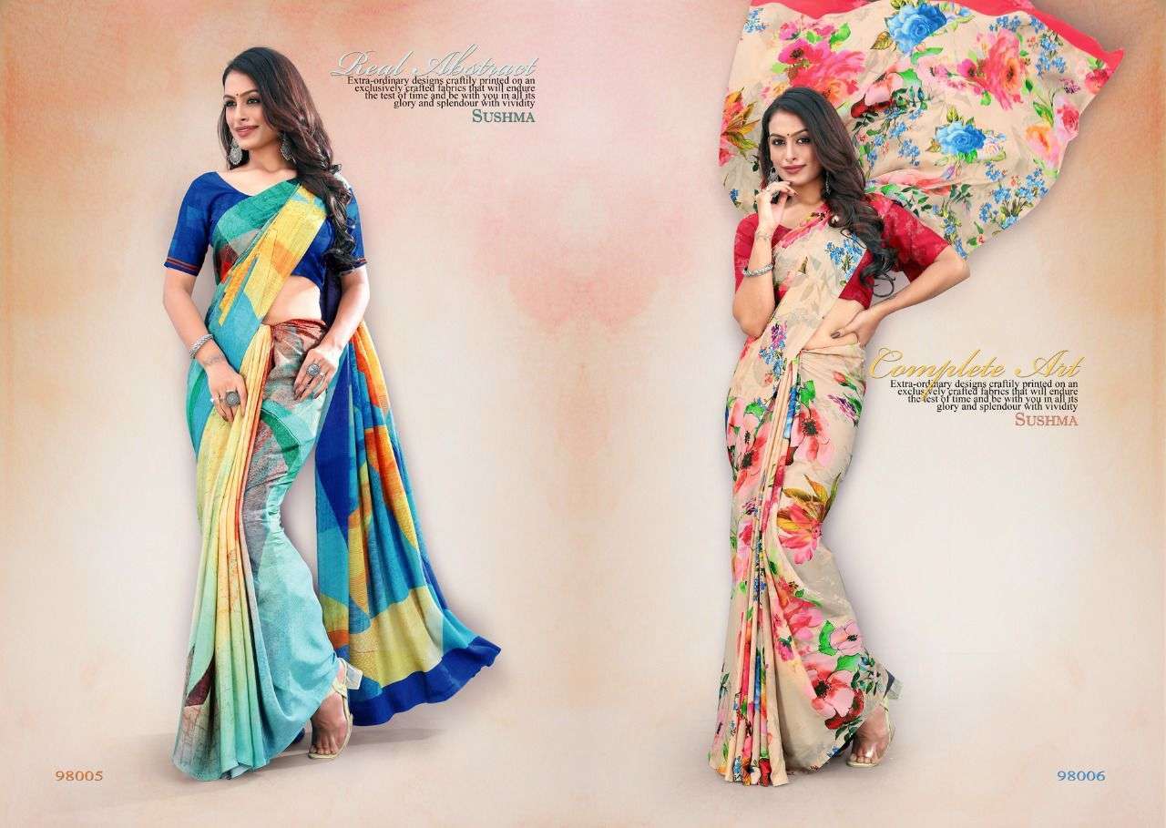 sushma brilliant series 98001-98006 digital crape saree