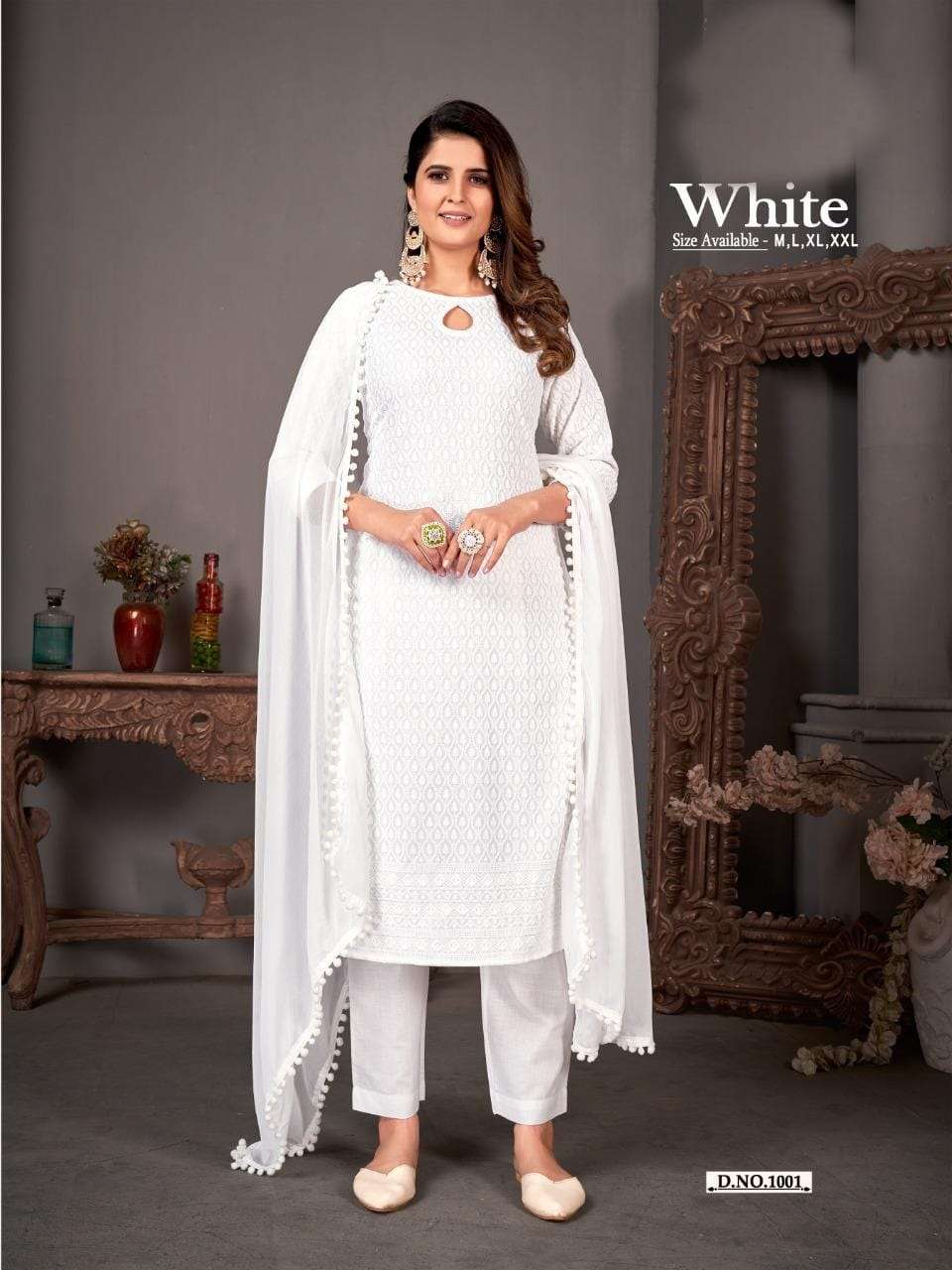 white designer pure rayon suit 