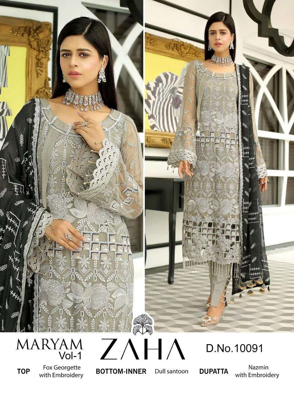zaha 10091 georgette with heavy embroidered suit 