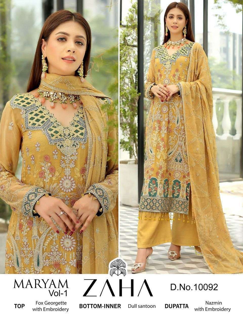 zaha maryam vol 1 series 10092 faux georgette suit 