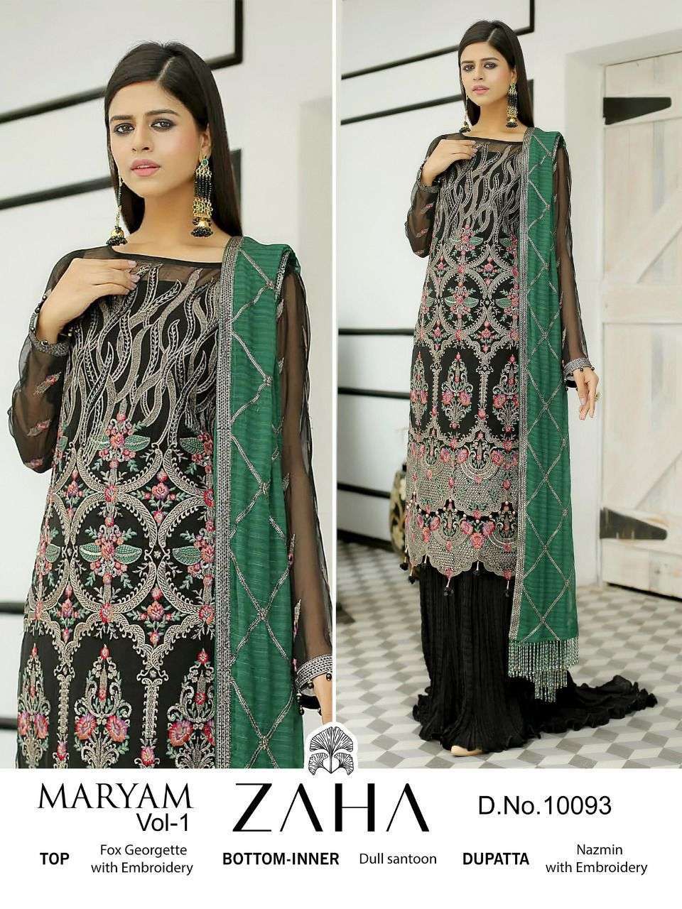zaha maryam vol 1 series 10093 georgette embroidered suit 