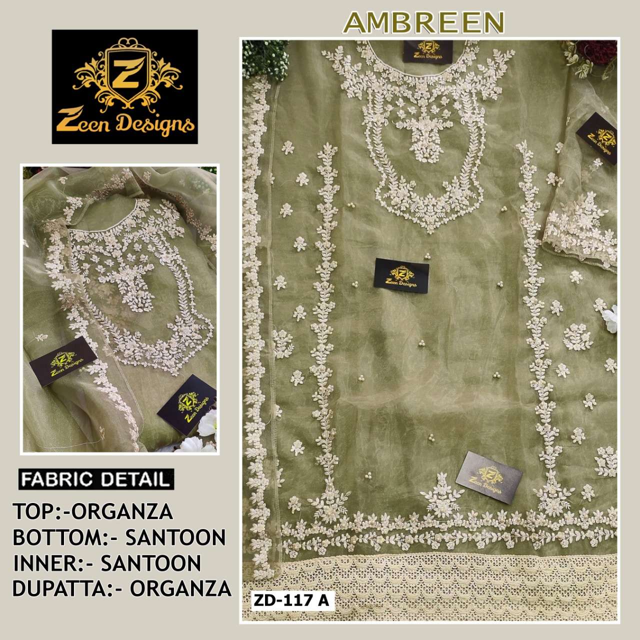 zeena designs ambreen ZD-117 designer organza suit 