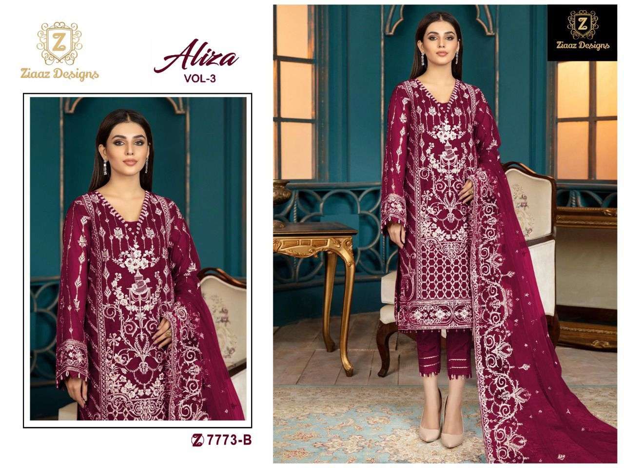 ziaaz designs aliza vol 3 Organza Semi stitched suit