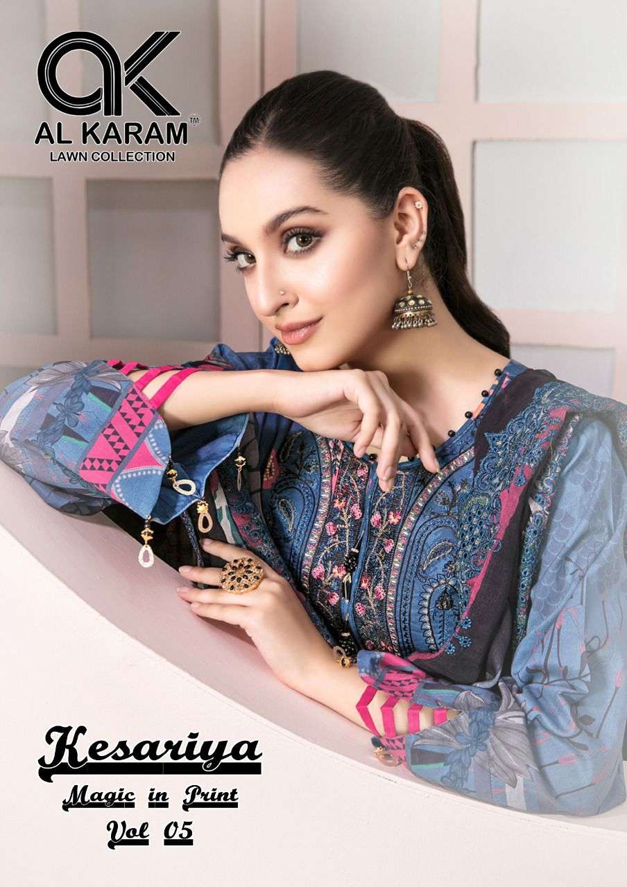 al karam kesariya vol 5 series 5001-5006 pure cambric suit 