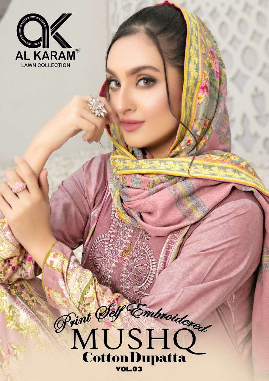 al karam mushq vol 3 series 3001-3008 pure cambric suit 