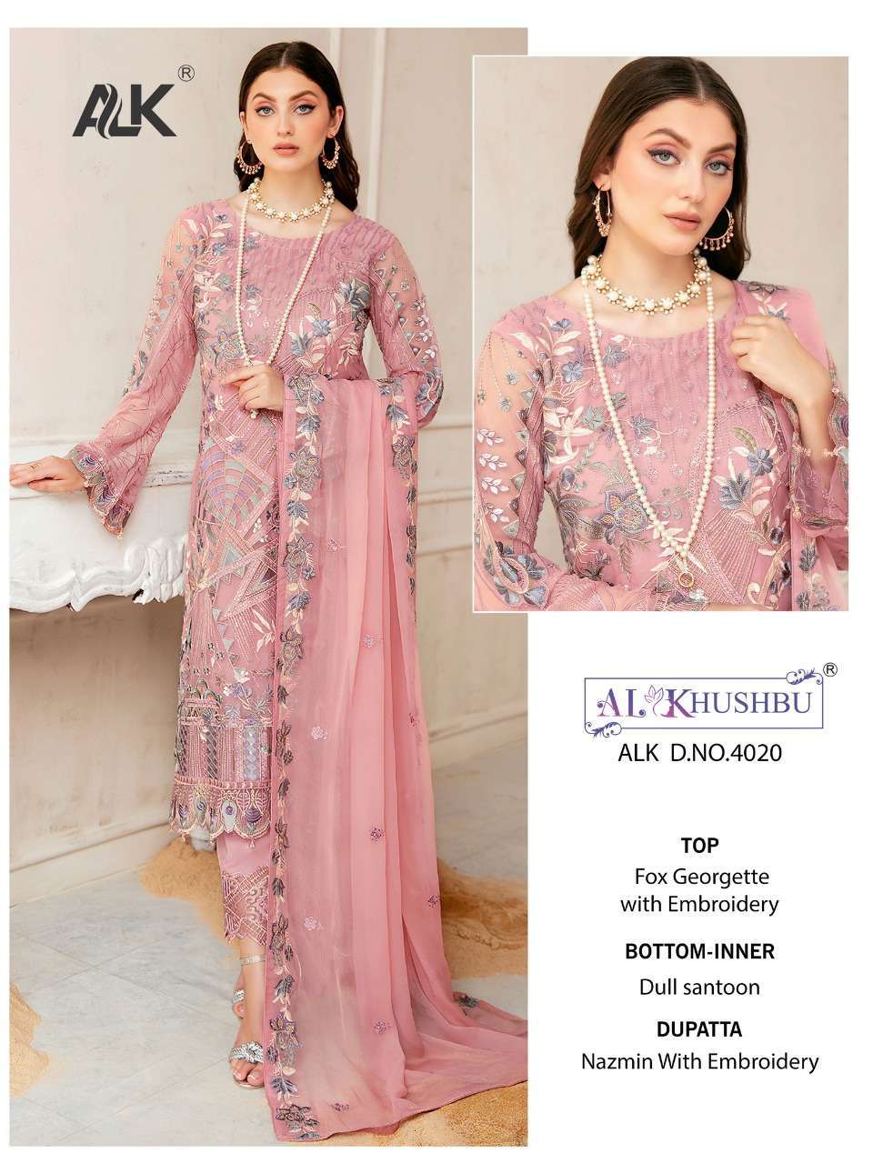 al khushbu alk 4020 georgette heavy embroidery suit 