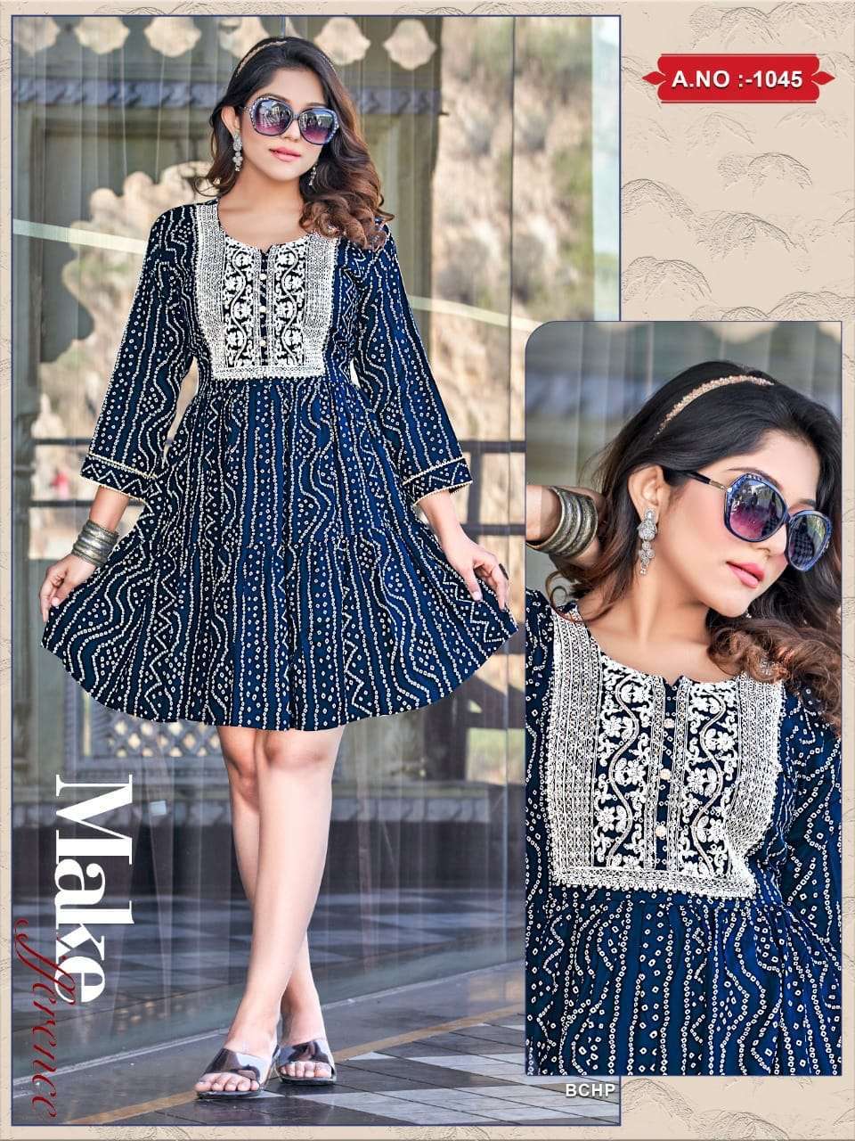 beauty 1045 bandhni rayon print embroidery kurti 