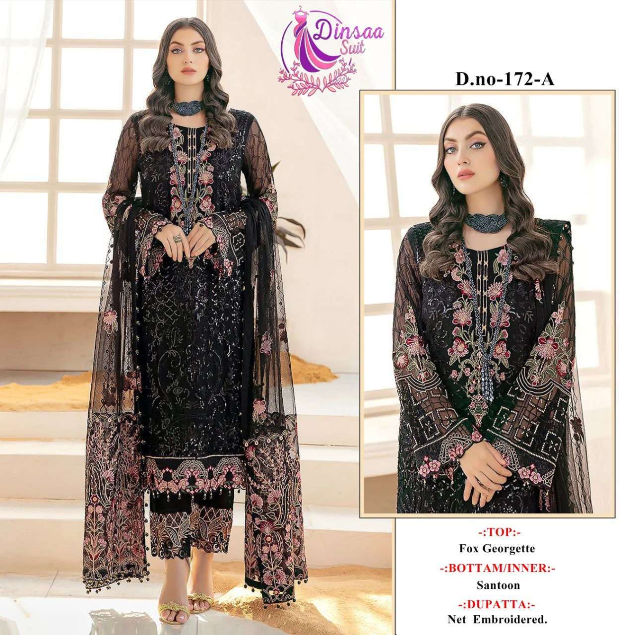 dinsaa design 172 georgette embroidered suit 