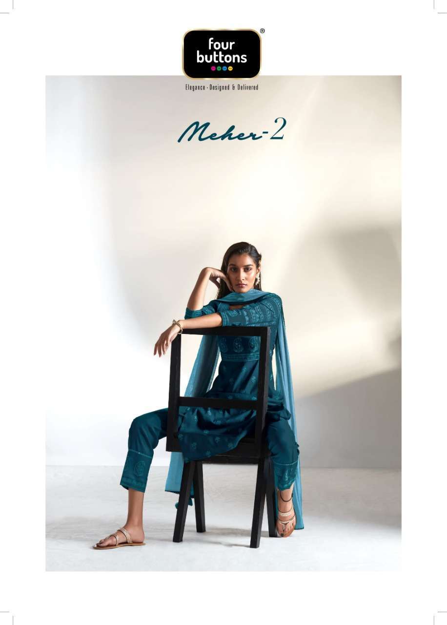 four buttons meher vol 2 series 3001-3006 viscose chanderi silk readymade suit 