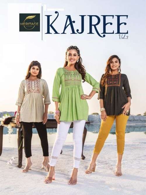 heritage kajree vol 3 series 301-307 rayon slub kurti 