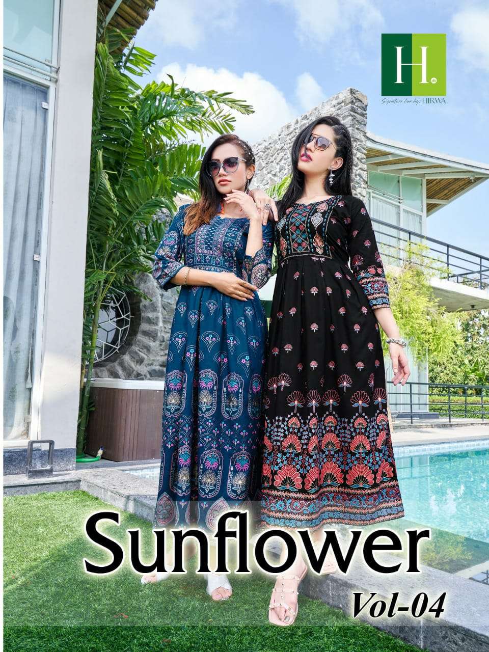 hirwa sunflower vol 4 heavy rayon gown kurti 