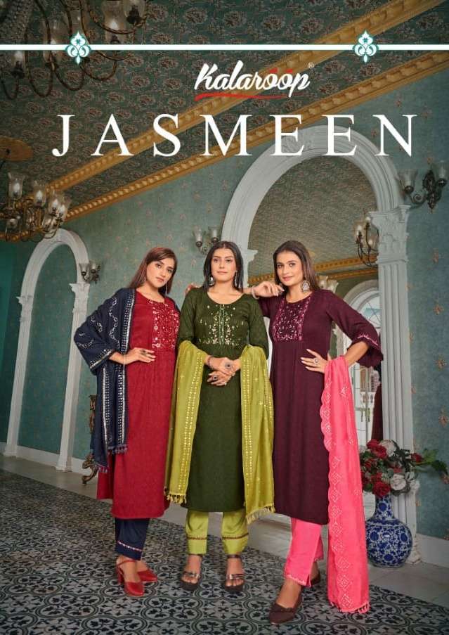 kalaroop jasmeen series 13592-13597 heavy rayon readymade suit 