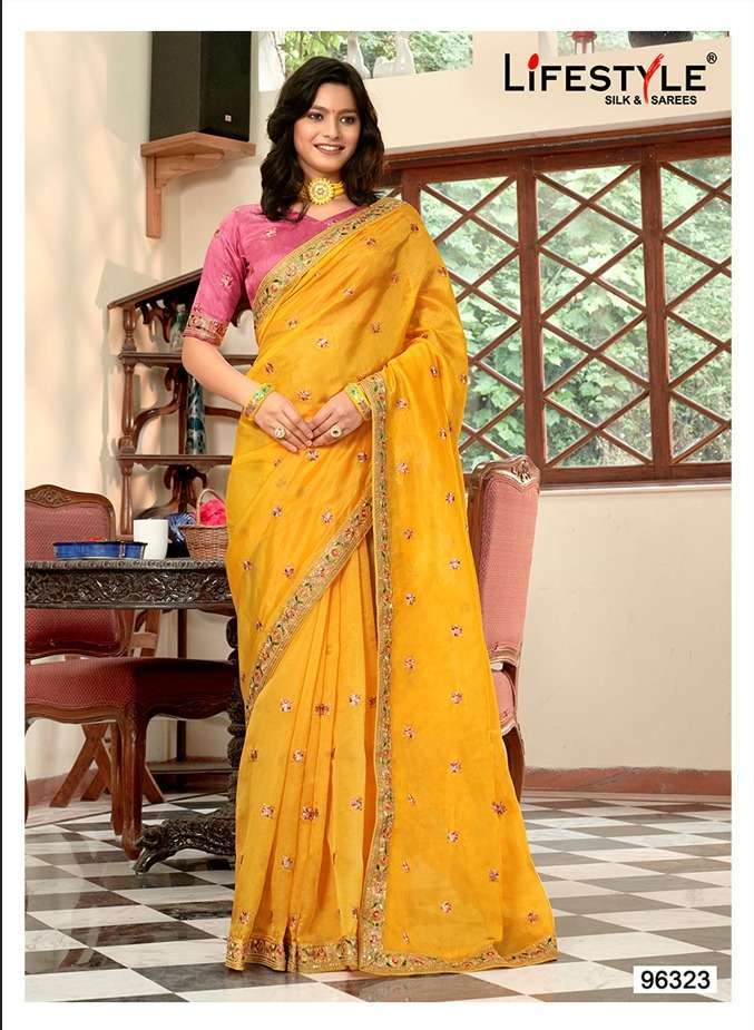 lifestyle tulsi vol 4 series 96321-96326 organza saree 