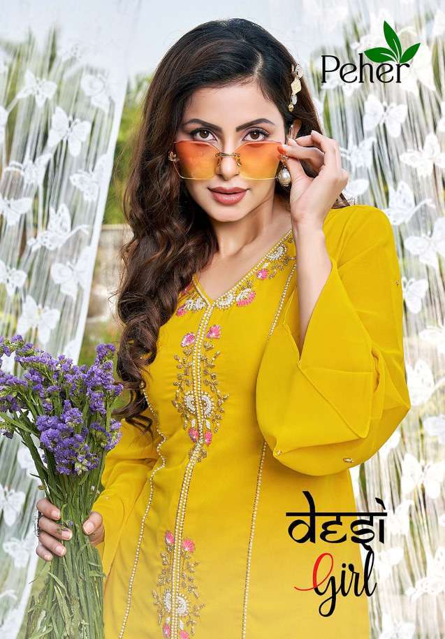 peher desi girl series 1032-1036 georgette kurti 