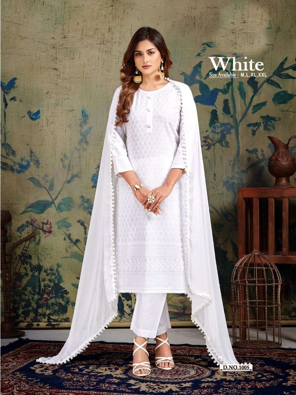 pr white designer pure rayon readymade suit 