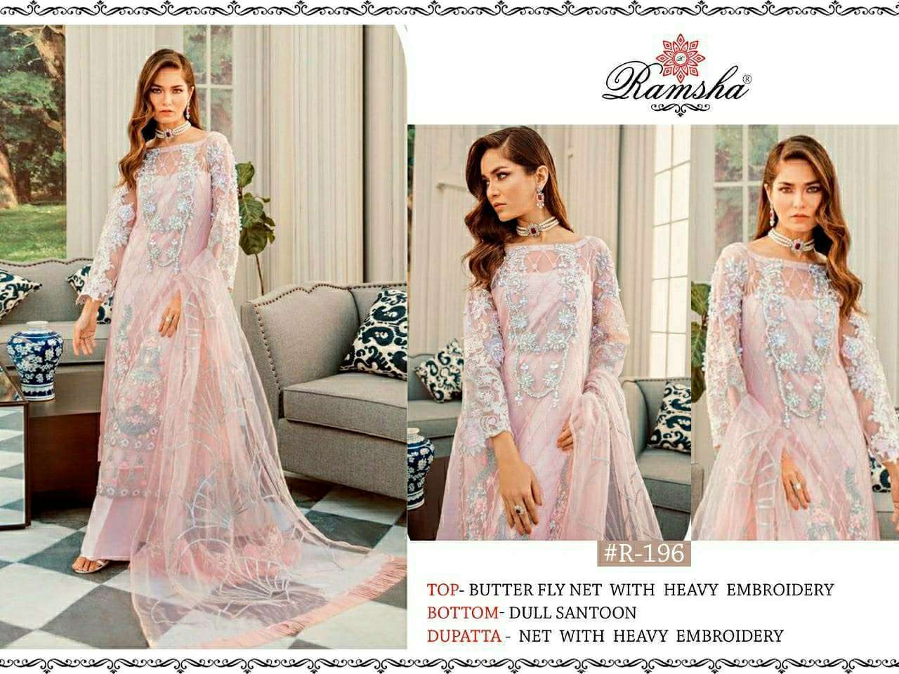 ramsha r 196 net with embroidery suit 