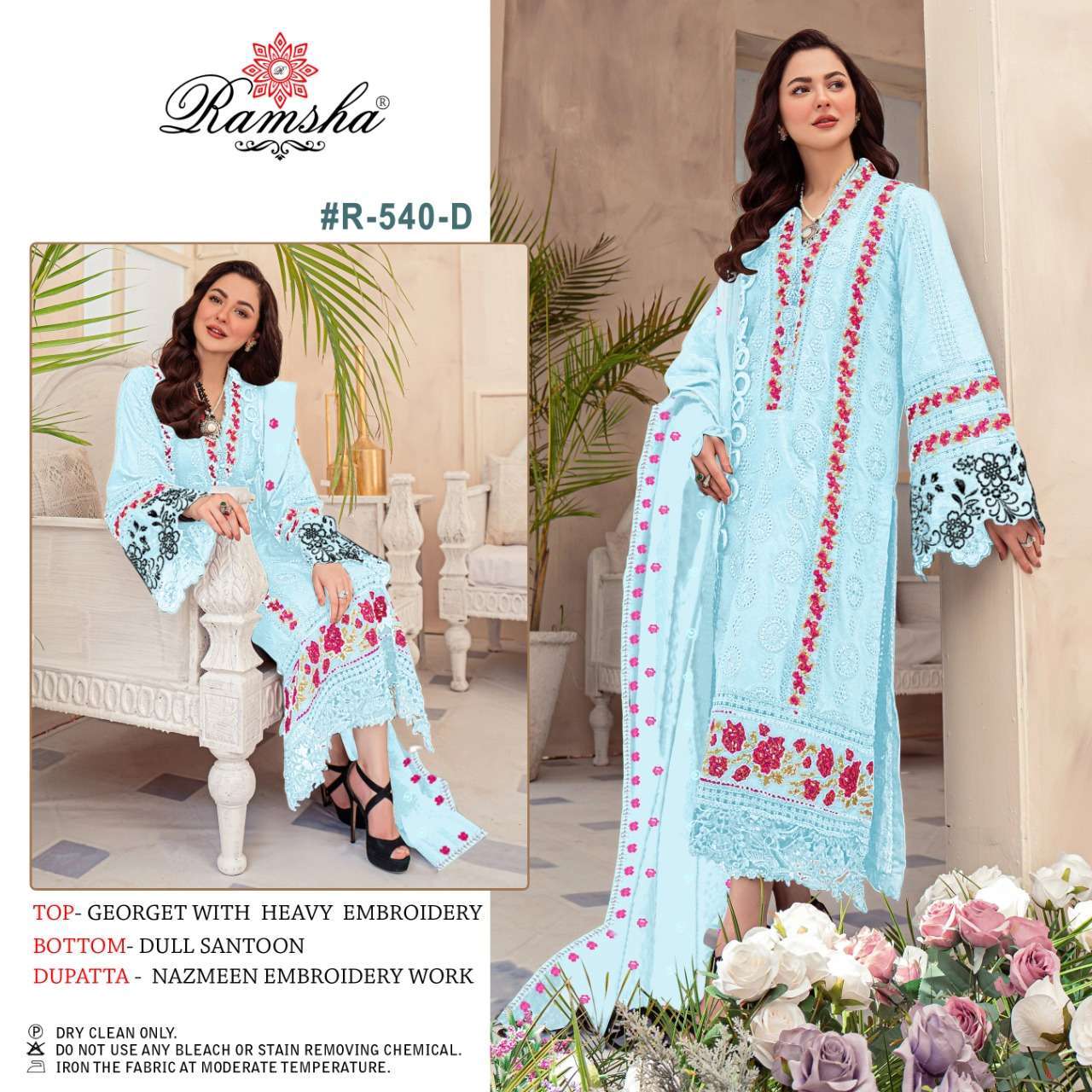 ramsha R-540 nx light chart georgette heavy embroidery suit 