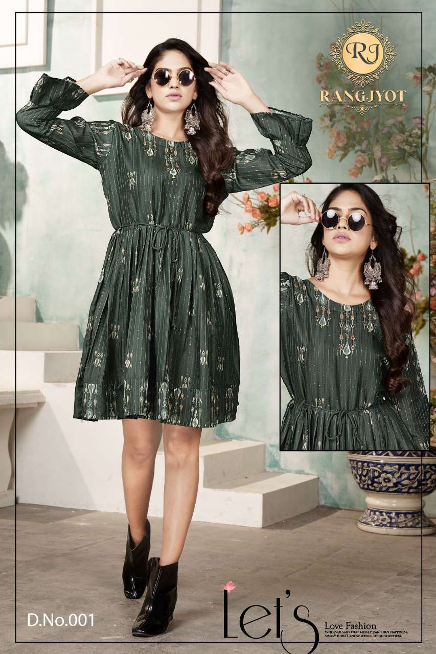 rangjyot tunic dark green fancy kurti