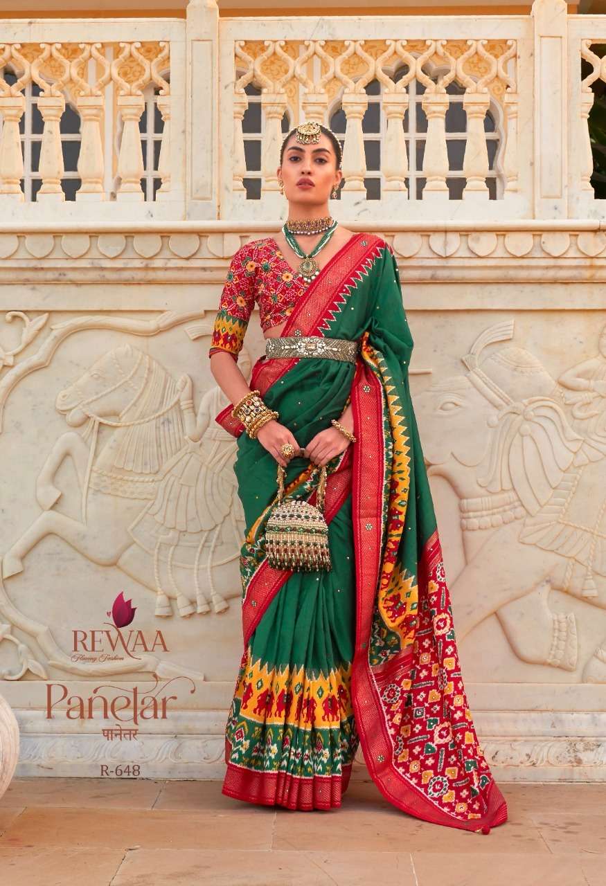 rewaa panetar designer smooth patola saree 