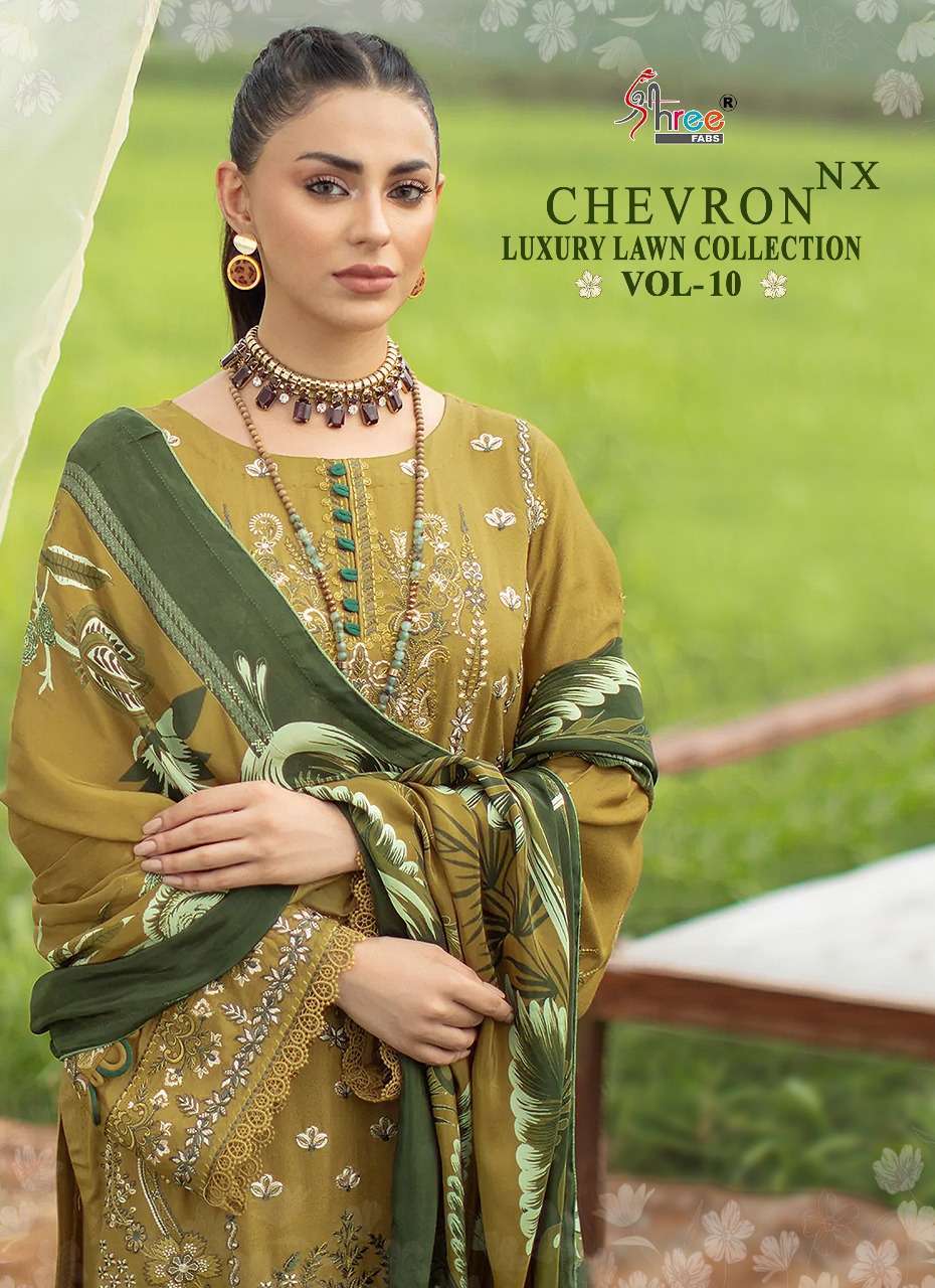 shree fabs chevron luxury lawn vol 10 nx series 2463-2467 pure cotton suit 