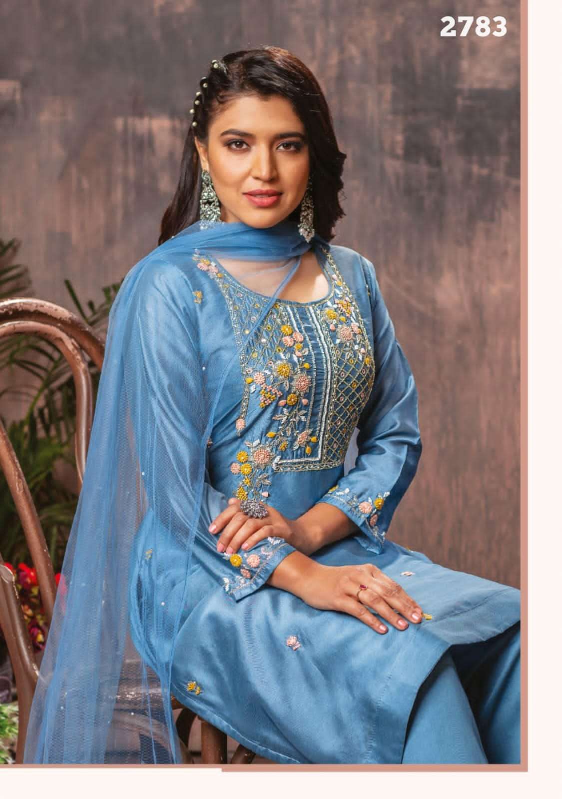 stock out designer pure viscose chanderi silk suit 