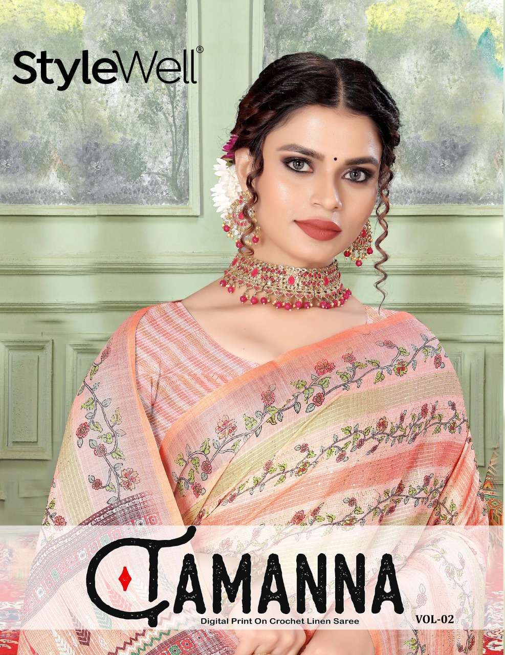 stylewell tamanna vol 2 series 2237-2243 Digital Print On Crochet Linen saree