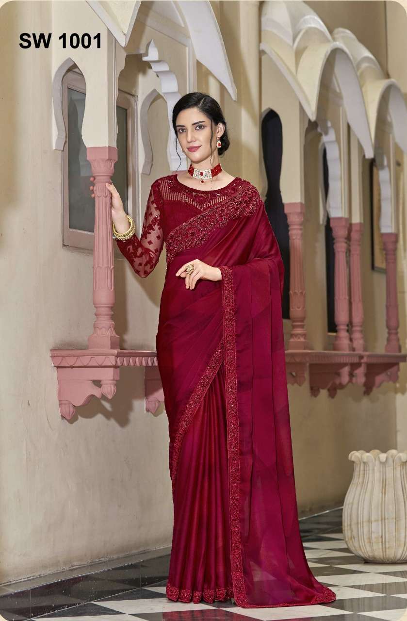 tfh sandalwood 10th edition designer soft satin silk saree 