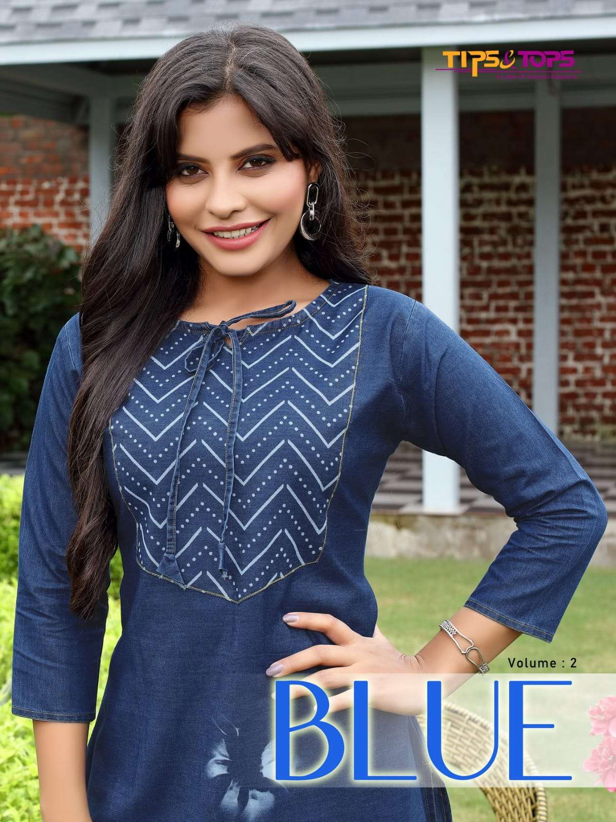 tips & tops blue vol 2 series series 201-206 cotton denim kurti 