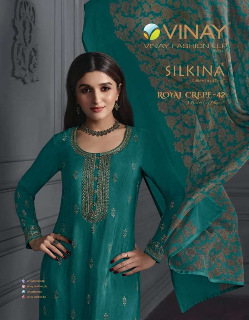 vinay fashion silkina royal crepe vol 42 series 63061-63070 royal crape suit